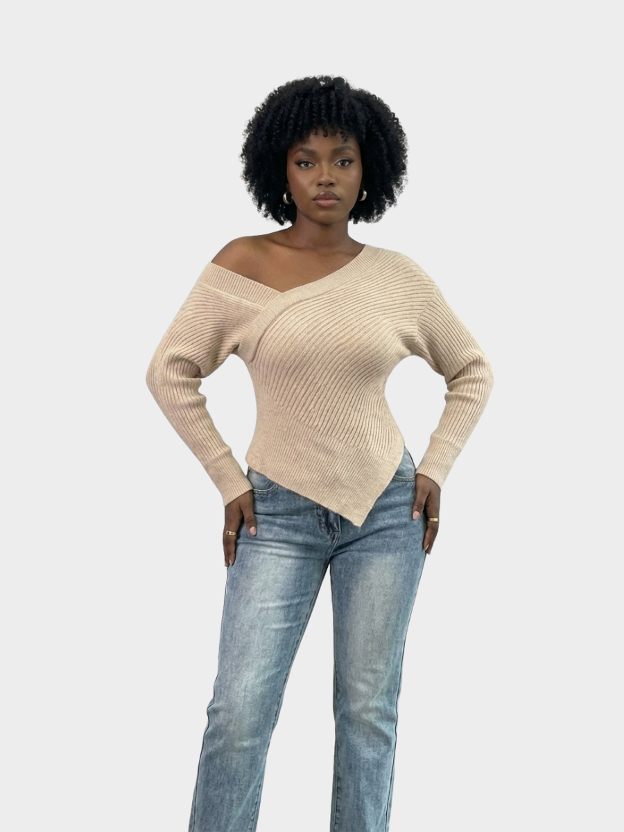 Ribbed Asymmetrical Off-Shoulder Top