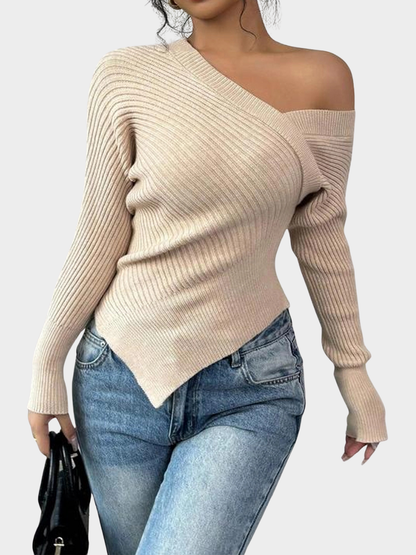 Ribbed Asymmetrical Off-Shoulder Top
