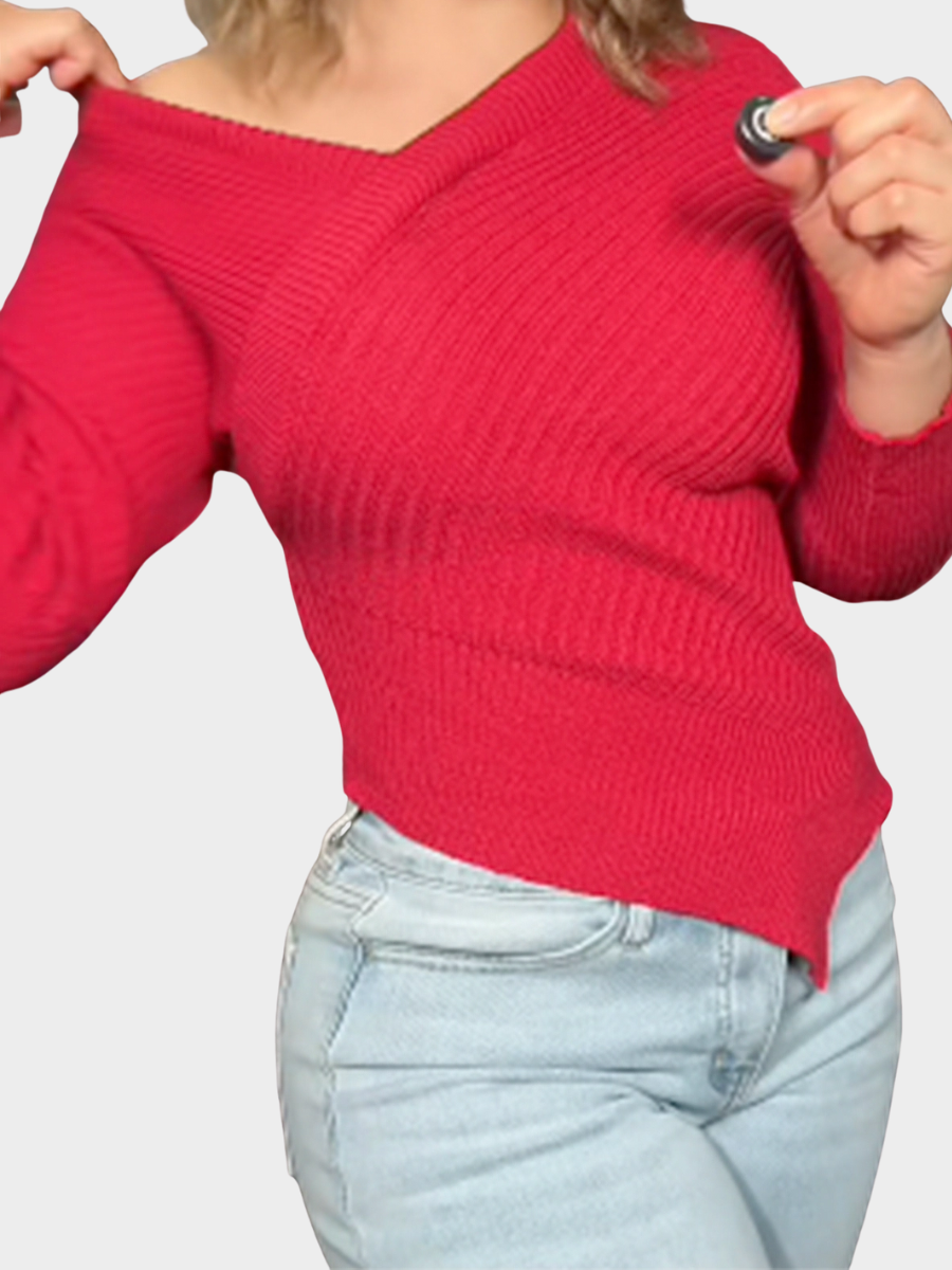 Ribbed Asymmetrical Off-Shoulder Top