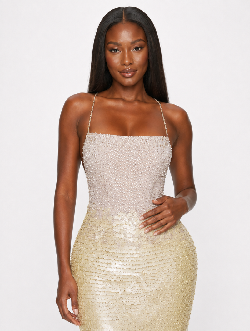 Champagne Sequin Midi Dress