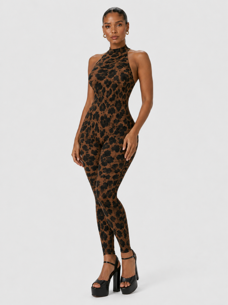 Leopard Luxe Halter Catsuit