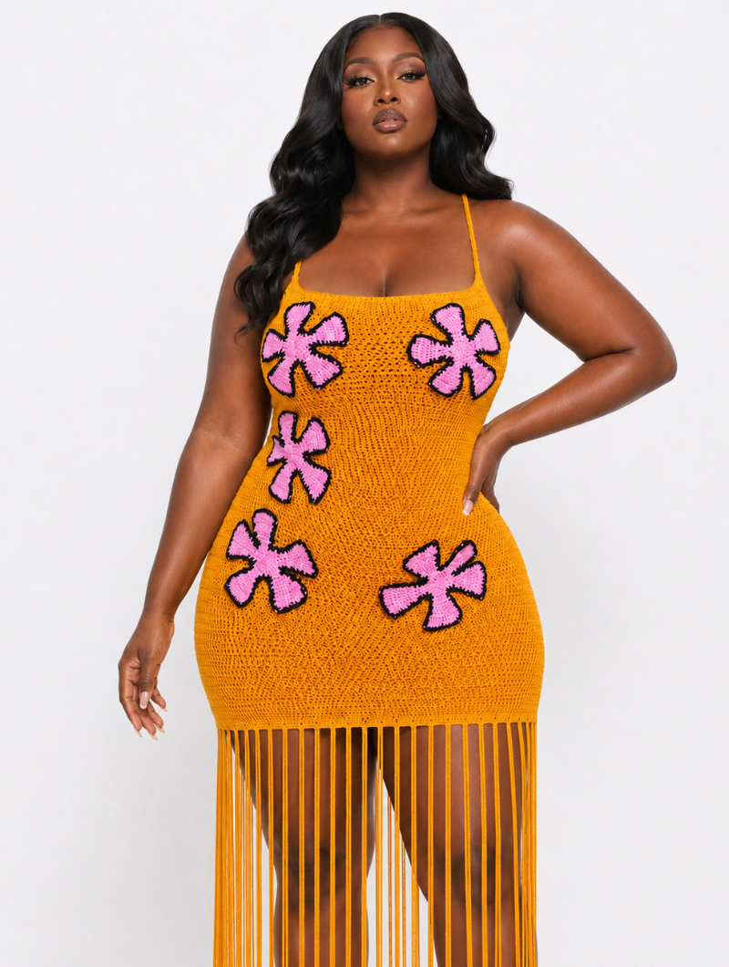 Floral Crochet Fringe Dress