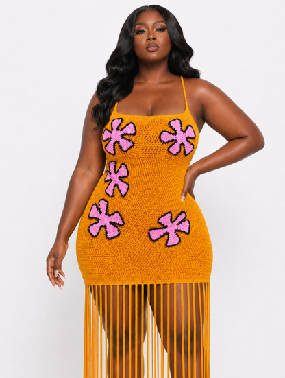 Floral Crochet Fringe Dress