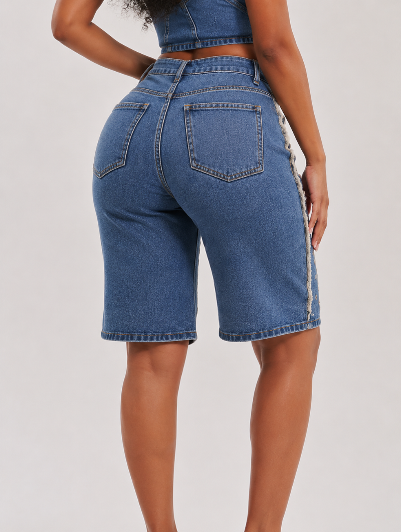 Grommet Detail Denim Jorts
