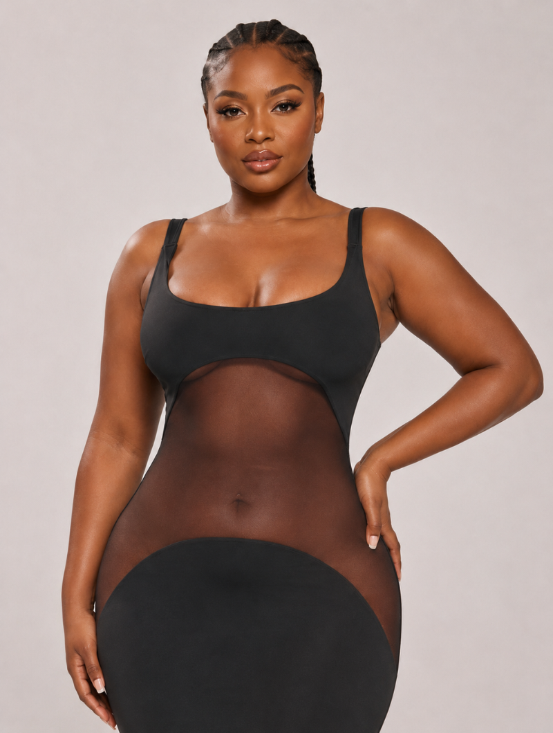 Mesh Waist Cutout Maxi