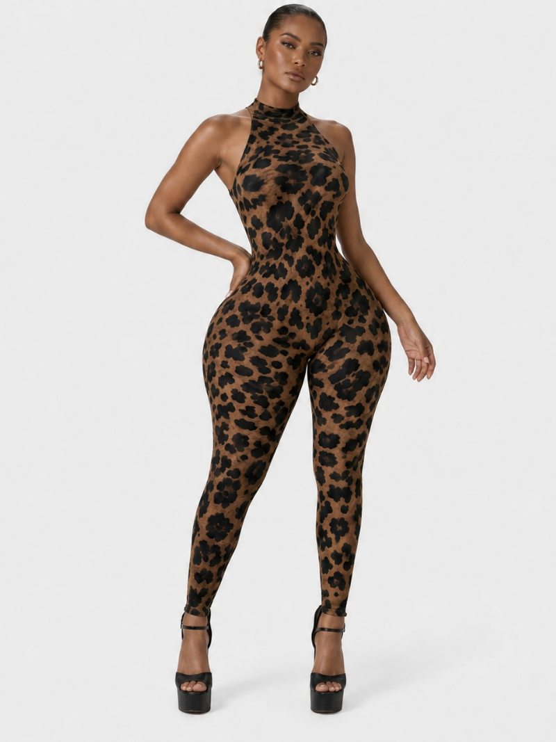 Leopard Luxe Halter Catsuit