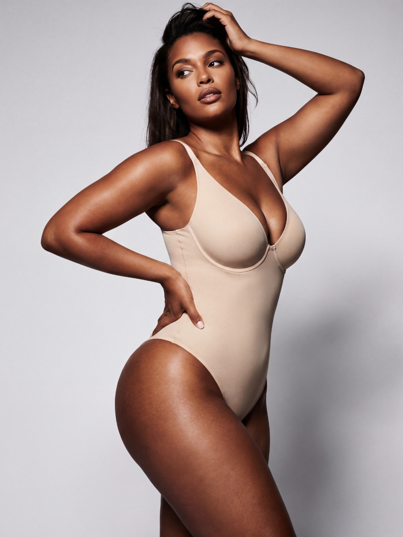 V Neck Adjustable Straps Tummy Control Bodysuit