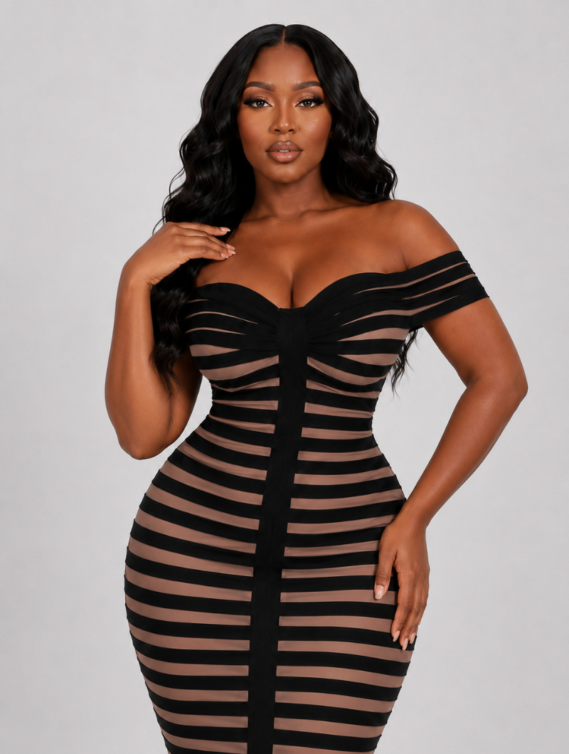 Bardot Striped Sculpt Midi