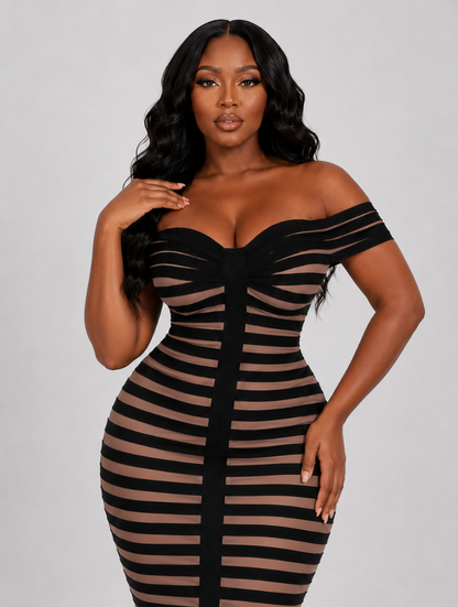 Bardot Striped Sculpt Midi