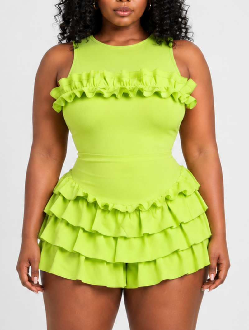 Lace-Up Backless Ruffle Dress