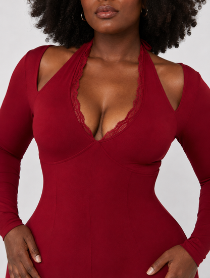 Wine Red Flare Jumpsuit