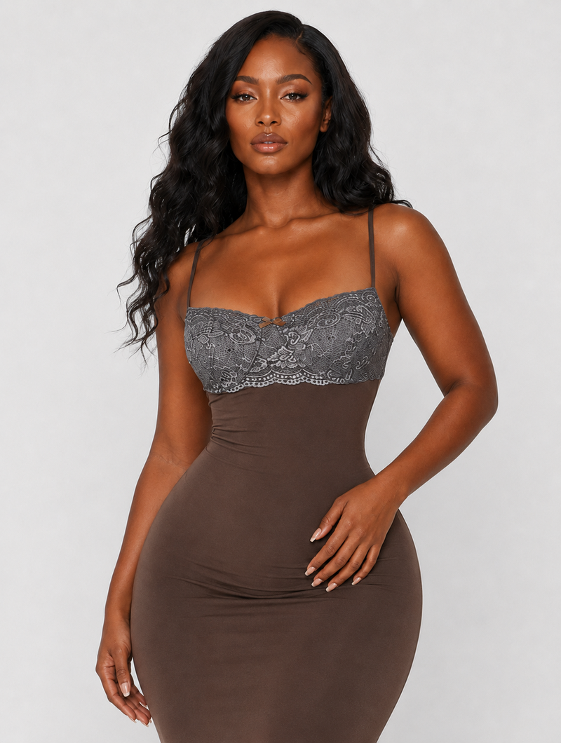 Lace Bustier Ruched Maxi