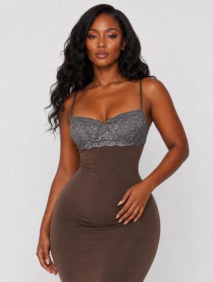Lace Bustier Ruched Maxi