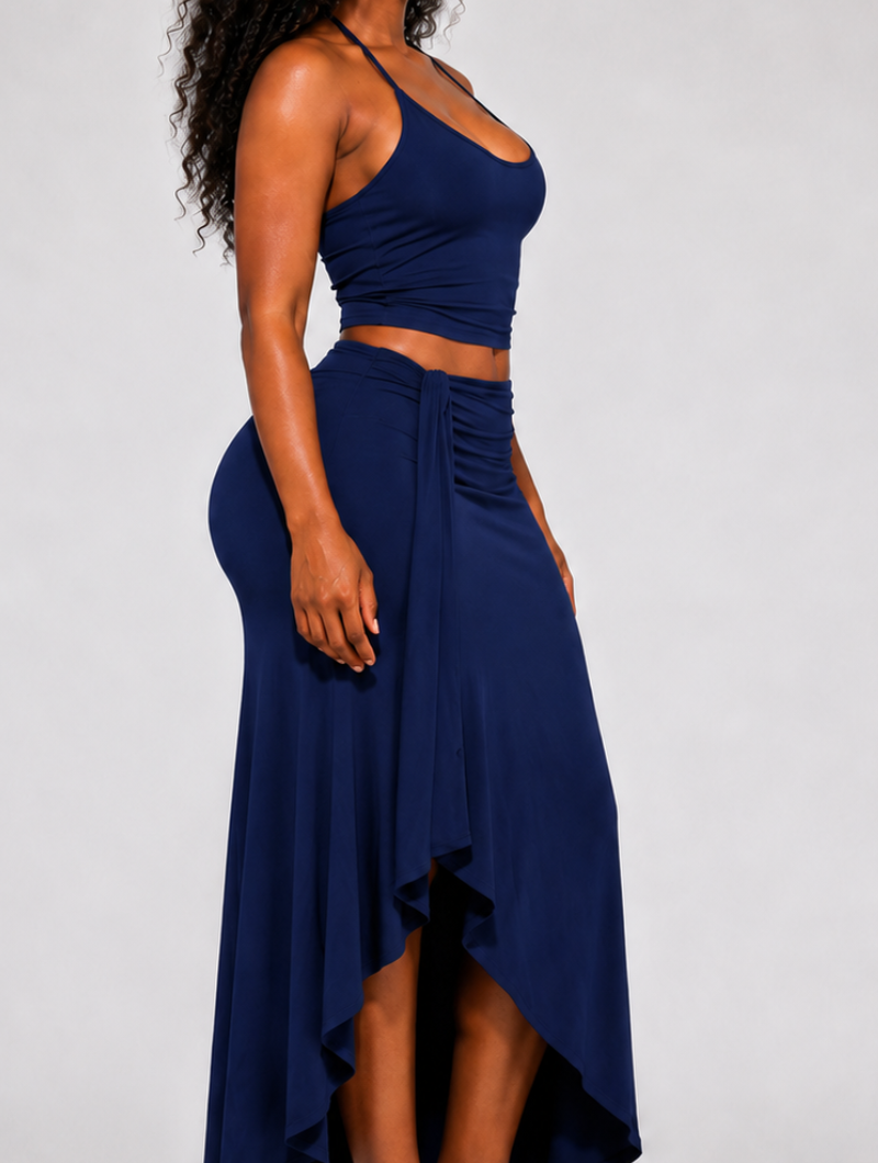 Asymmetric Ruffle Maxi Set
