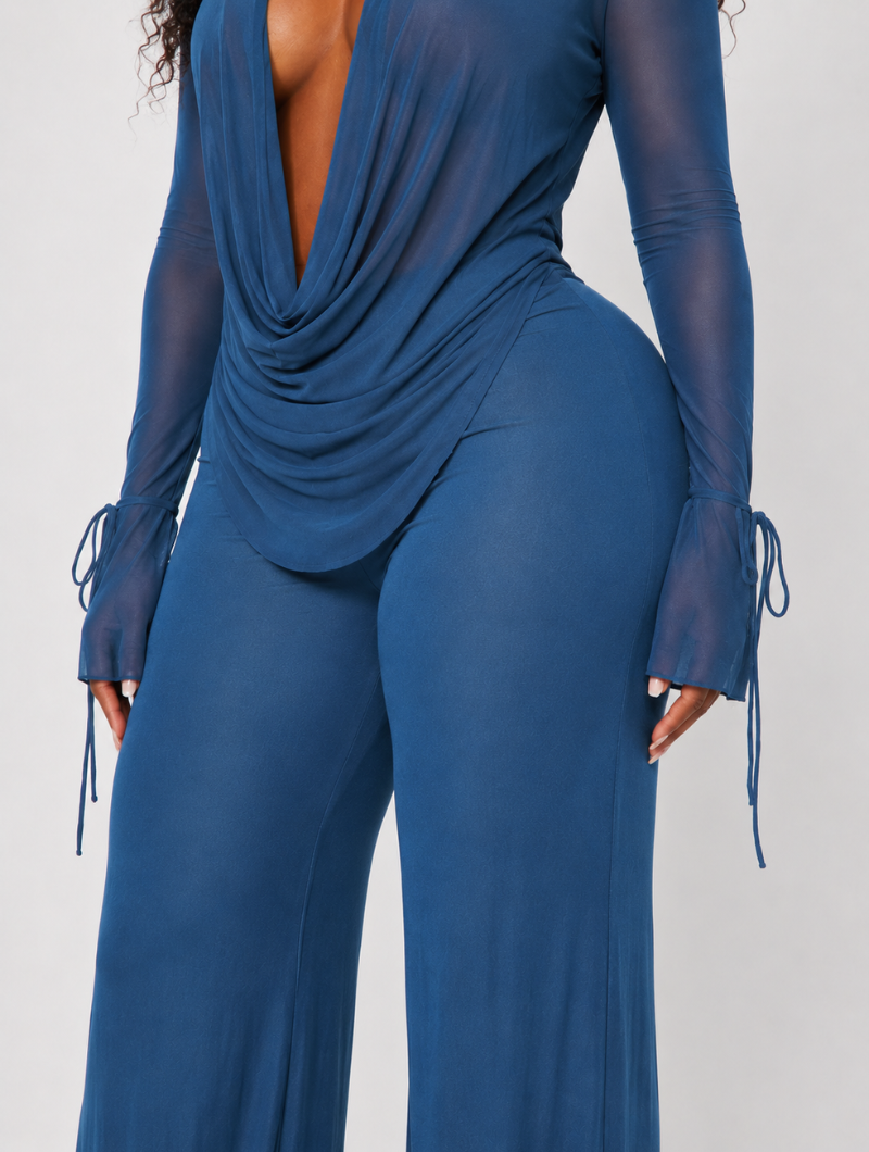 Deep V Mesh Pant Set