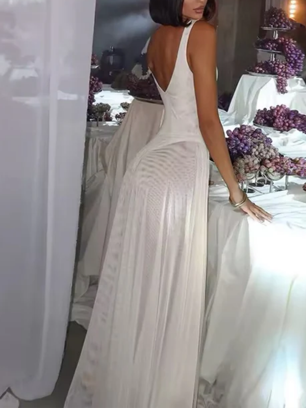 Sheer Mesh V-Neck Dress