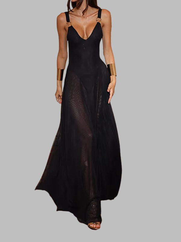 Sheer Mesh V-Neck Dress