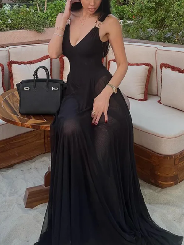Sheer Mesh V-Neck Dress