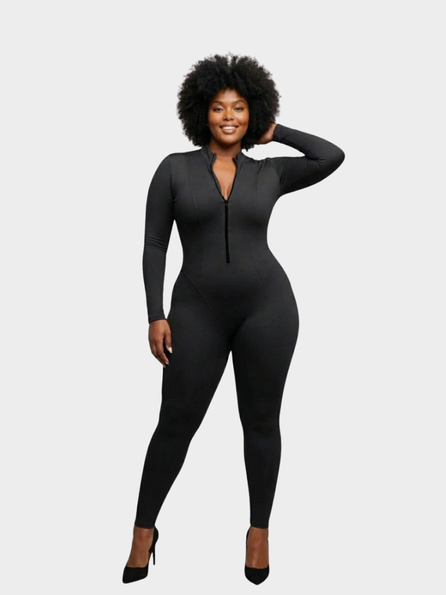 Long Sleeve Zip Front Sculpting Jumpsuit