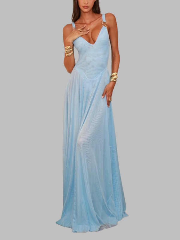 Sheer Mesh V-Neck Dress