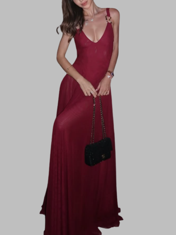 Sheer Mesh V-Neck Dress