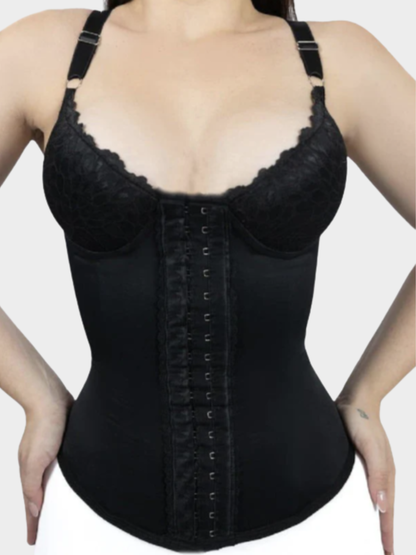 Seamless Satin Corset with Lace Cups