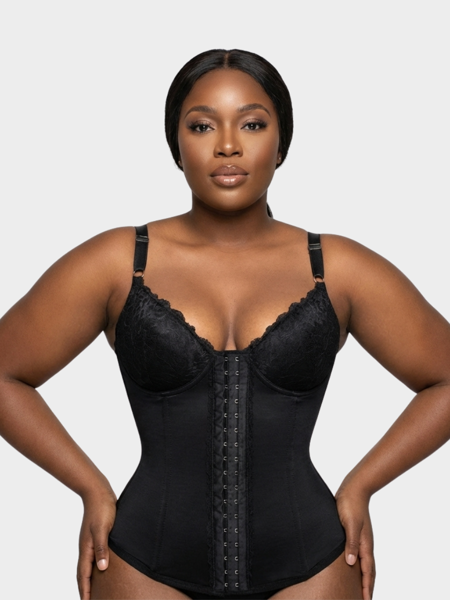Seamless Satin Corset with Lace Cups