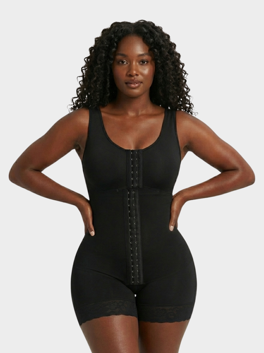 High-compression bra-integrated multi-hook faja