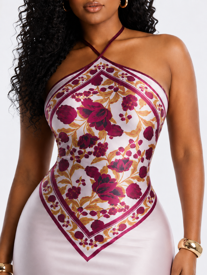 Backless Floral Satin Maxi