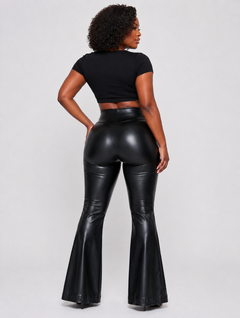 V-Waist Bodycon Leather Flares