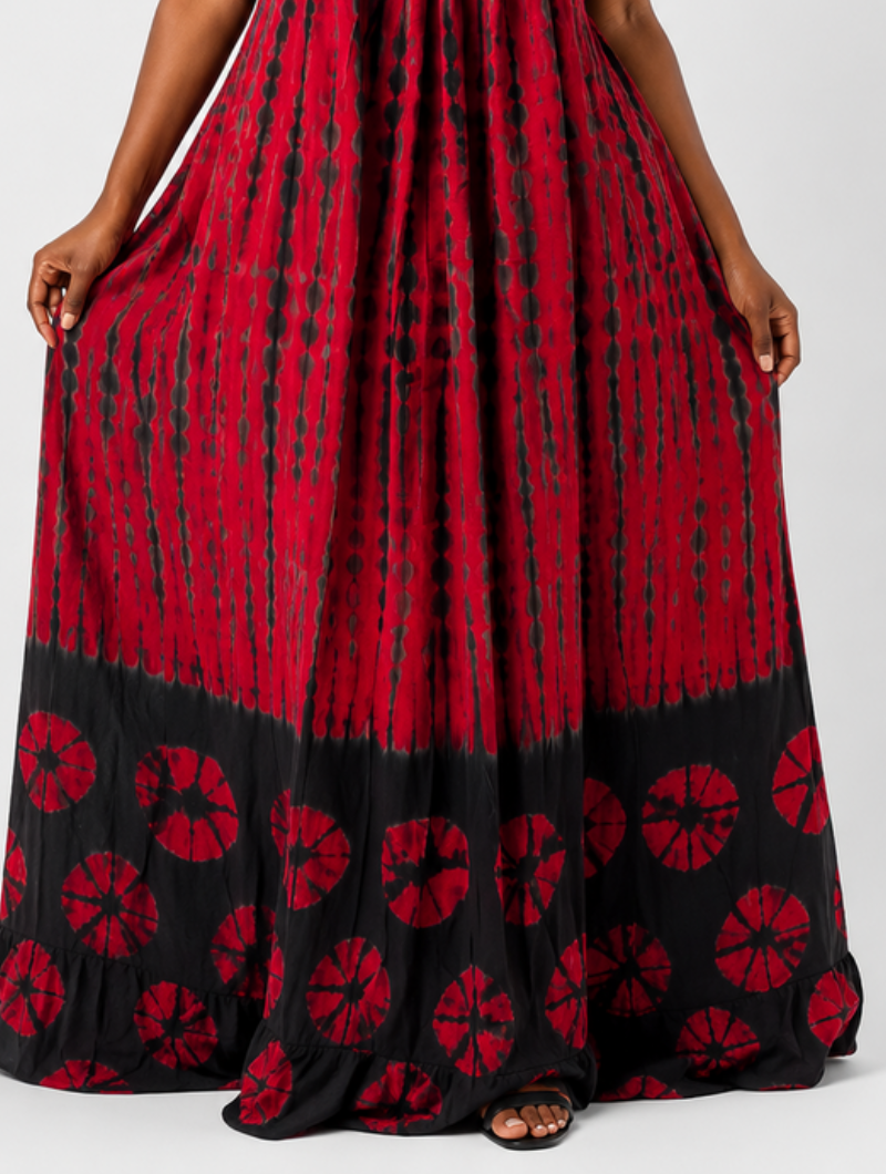 Crimson Boho Tie-Dye Maxi