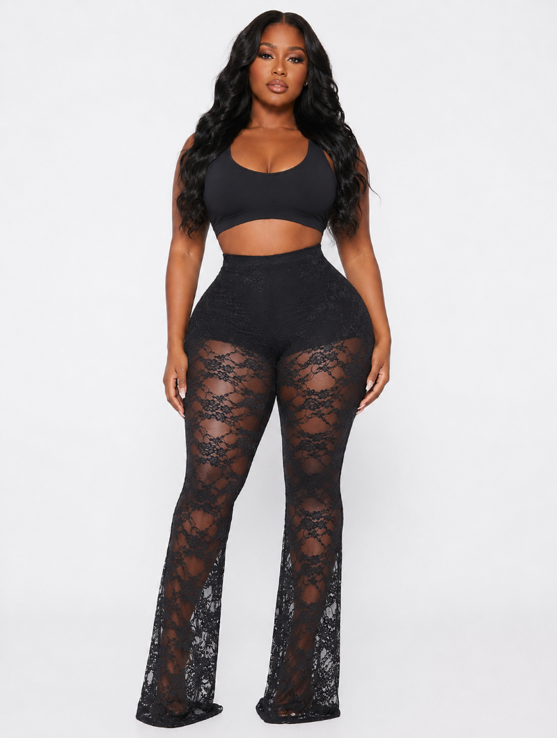 Sheer Noir Wide-Leg Pants