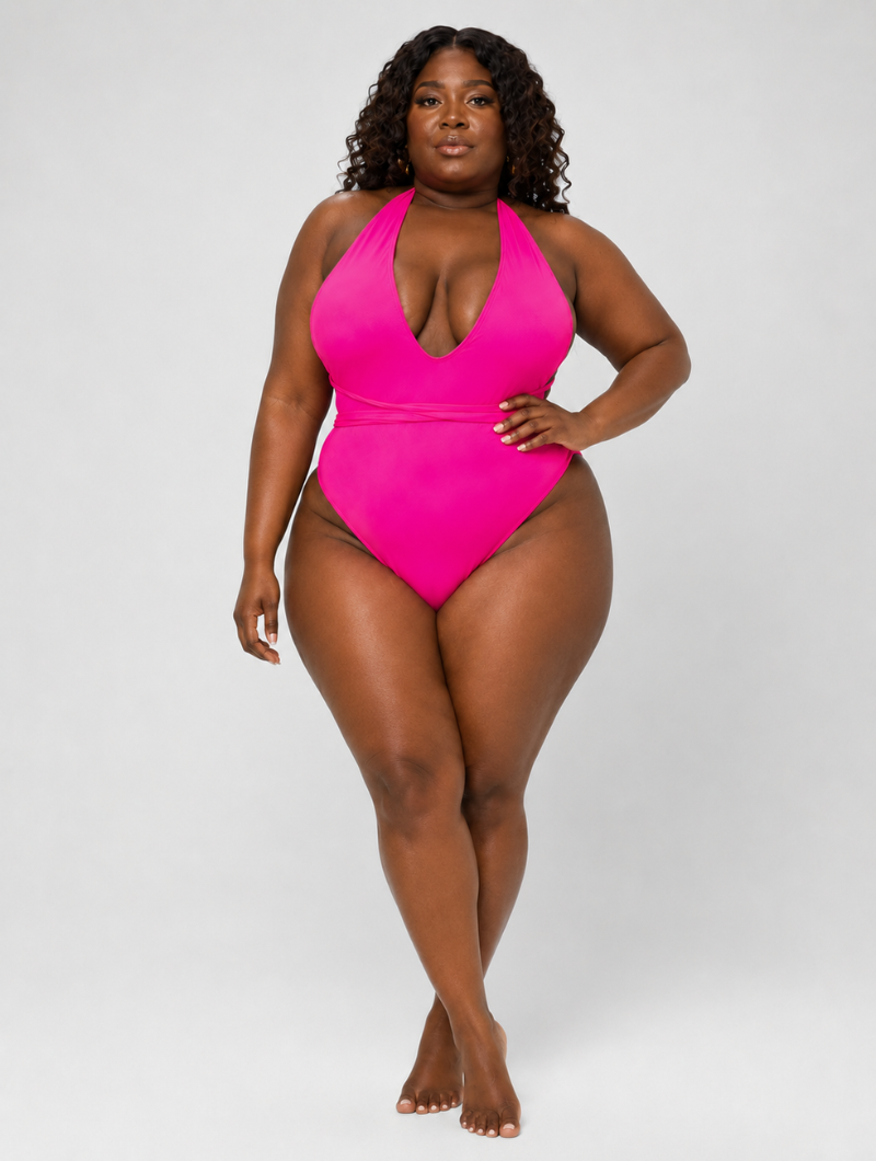 Plunging High-Cut Pink One-Piece