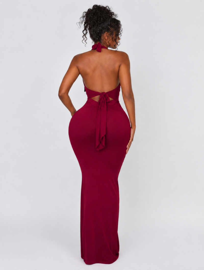 Sultry Plunge Halter Gown