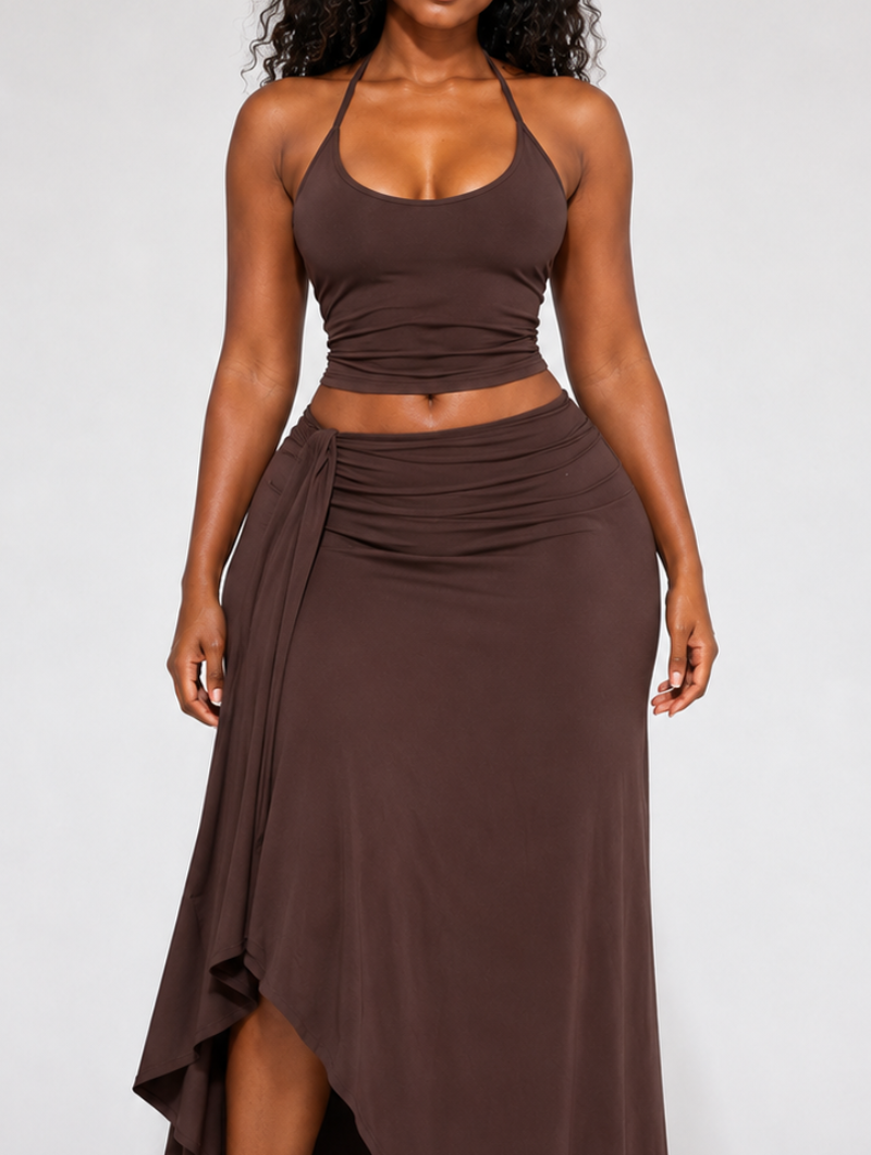 Asymmetric Ruffle Maxi Set