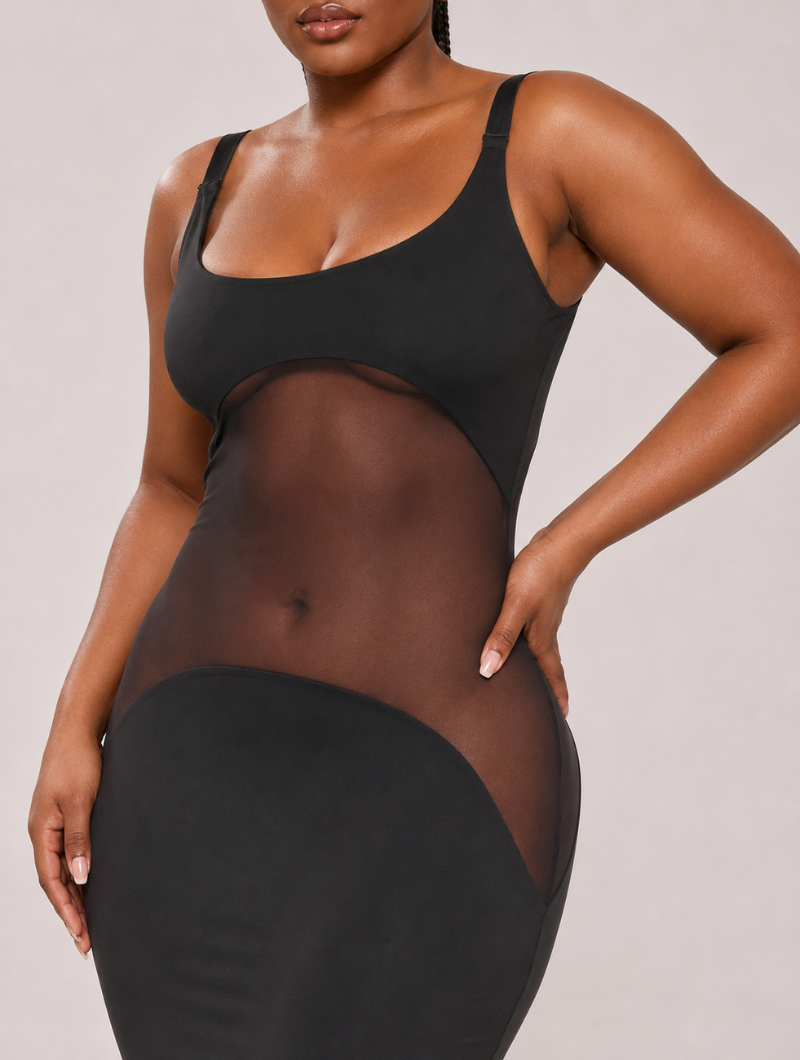 Mesh Waist Cutout Maxi