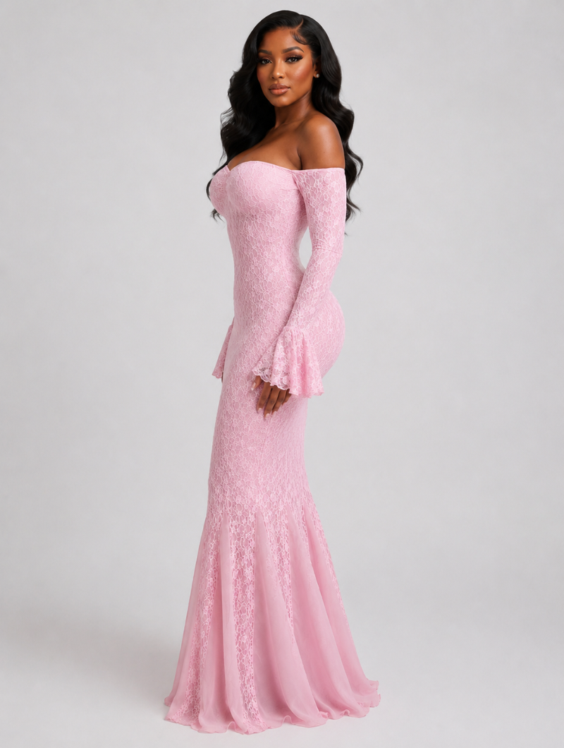 Pink Lace Mermaid Gown