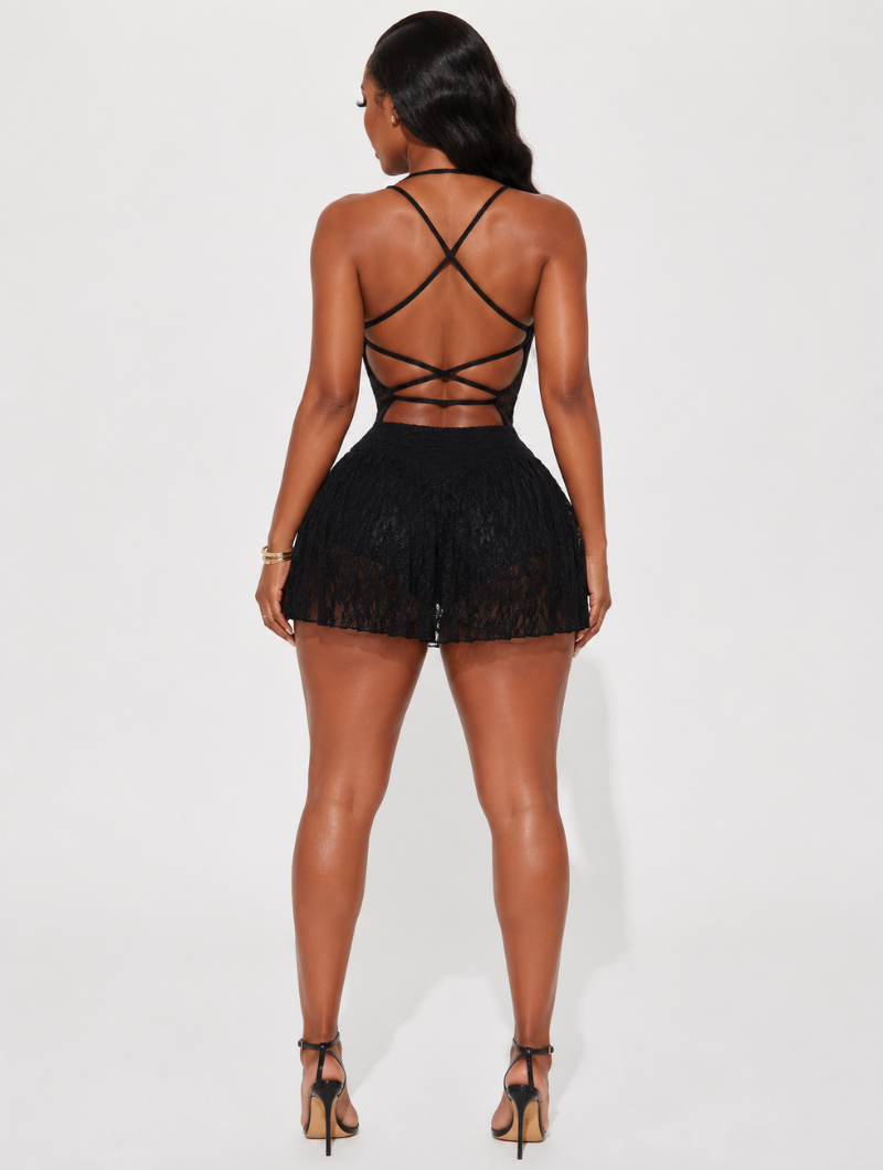 Lace Corset Ruffle Mini