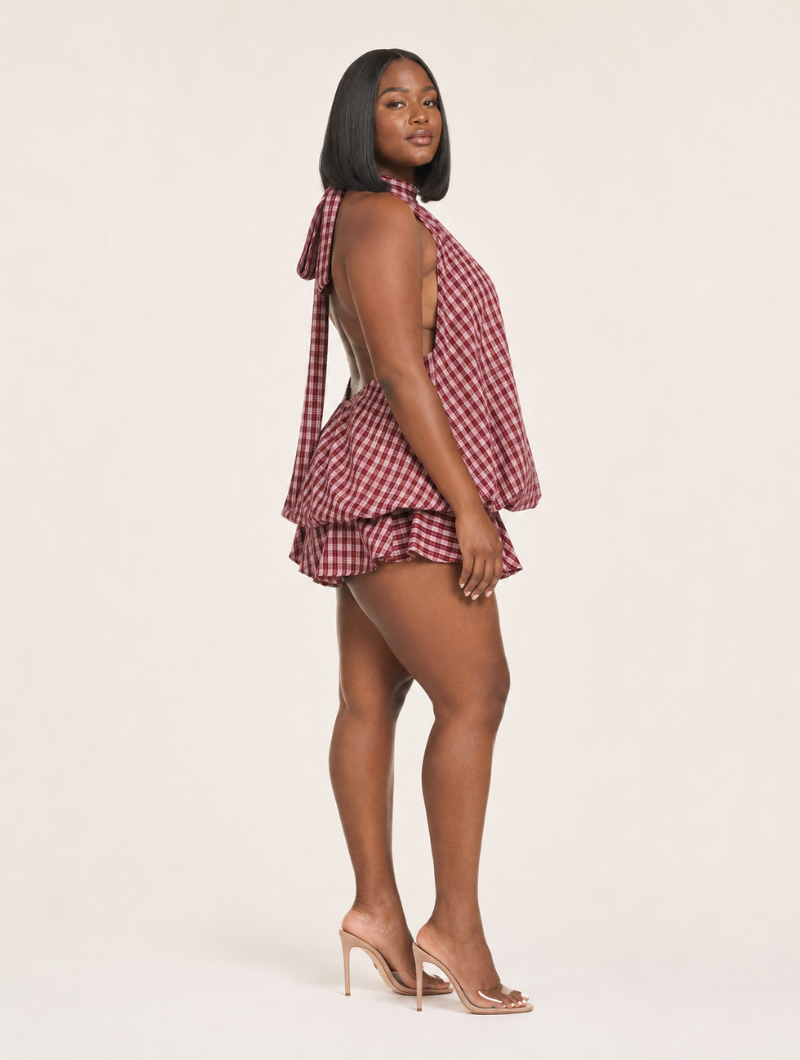 Gingham Bubble Halter Dress