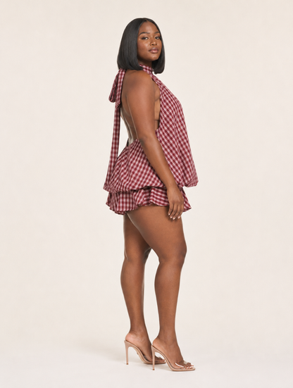 Gingham Bubble Halter Dress