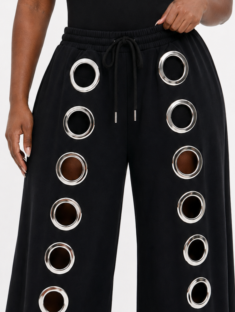 Grommet Cutout Wide Sweatpants