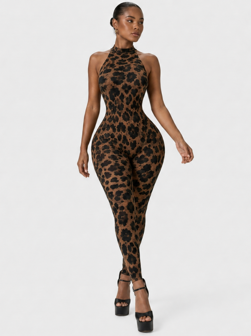 Leopard Luxe Halter Catsuit
