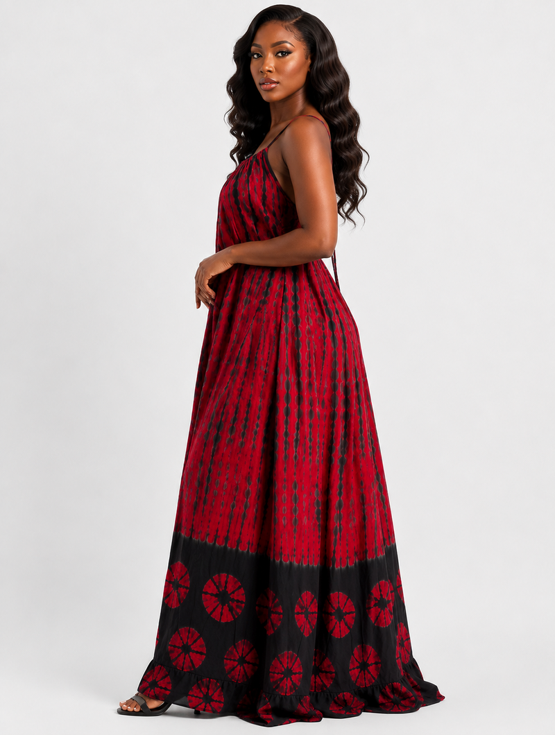 Crimson Boho Tie-Dye Maxi