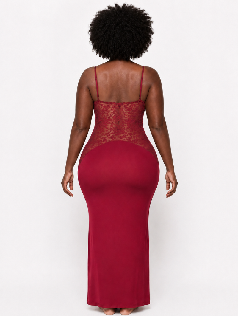 Burgundy Lace Bodice Maxi