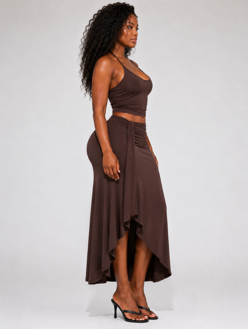 Asymmetric Ruffle Maxi Set