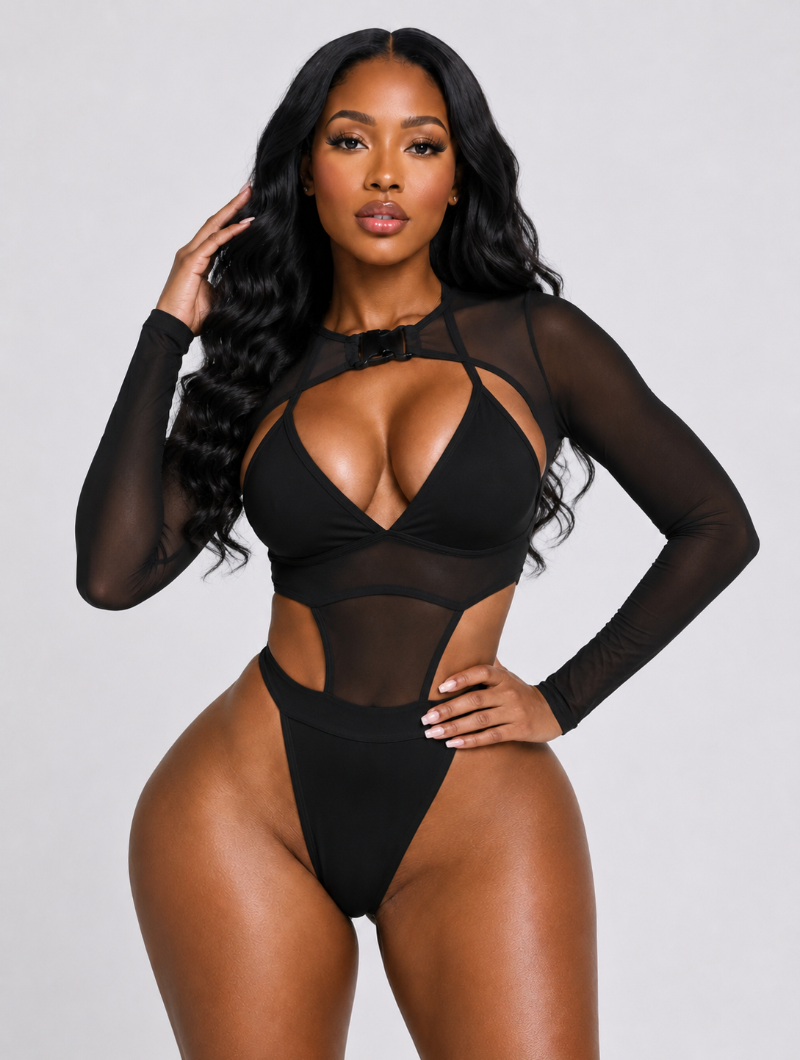 Cyber Buckle Mesh Bodysuit