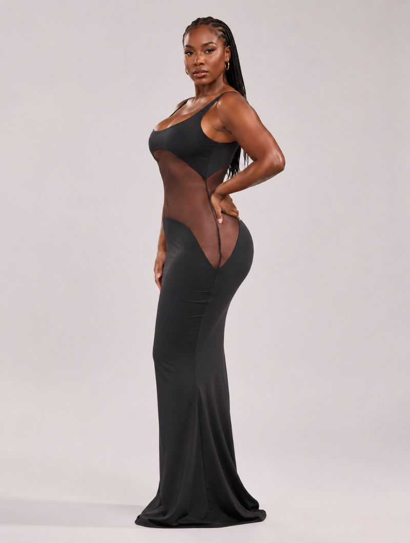 Mesh Waist Cutout Maxi