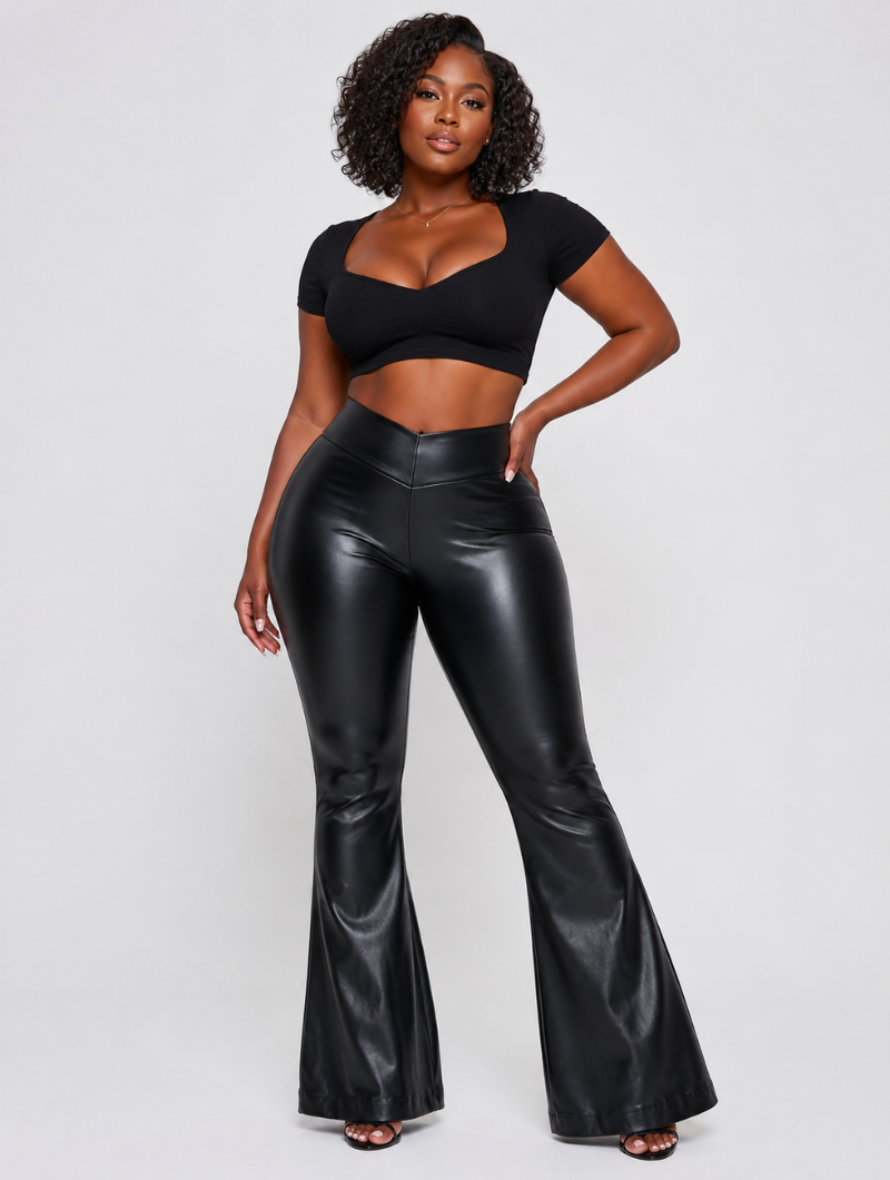 V-Waist Bodycon Leather Flares