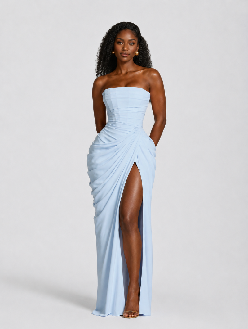 Draped Corset Slit Gown