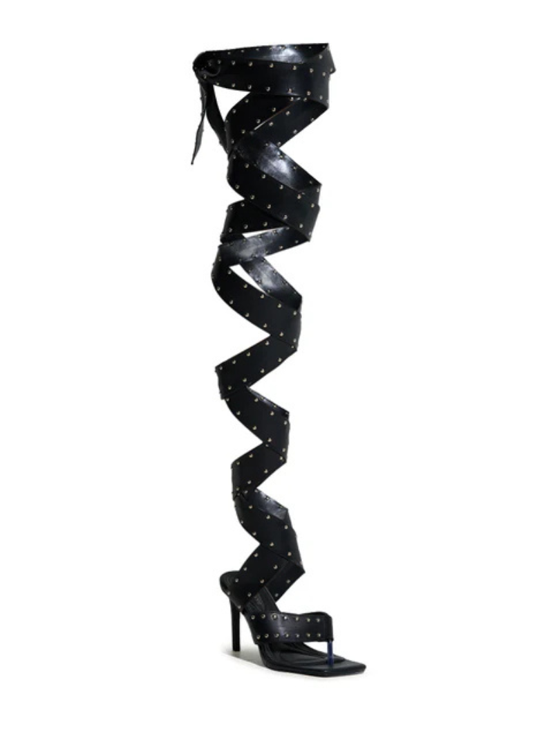 Studded Noir Wrap Stilettos